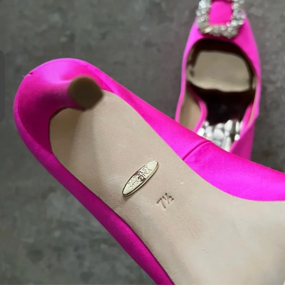 Badgley Mischka Cher Satin Brooch Embellished Pumps Pink, New, Size 7.5 - Picture 14 of 16
